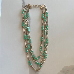 Banana Republic Gold and Emerald Necklace Elegant Layered Design